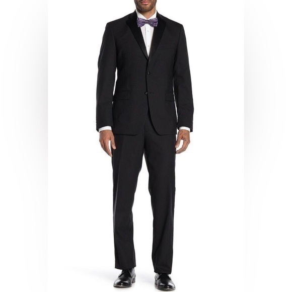 JB Britches Logan Torino Black Wool Two Piece Suit Set Size 46R 40R